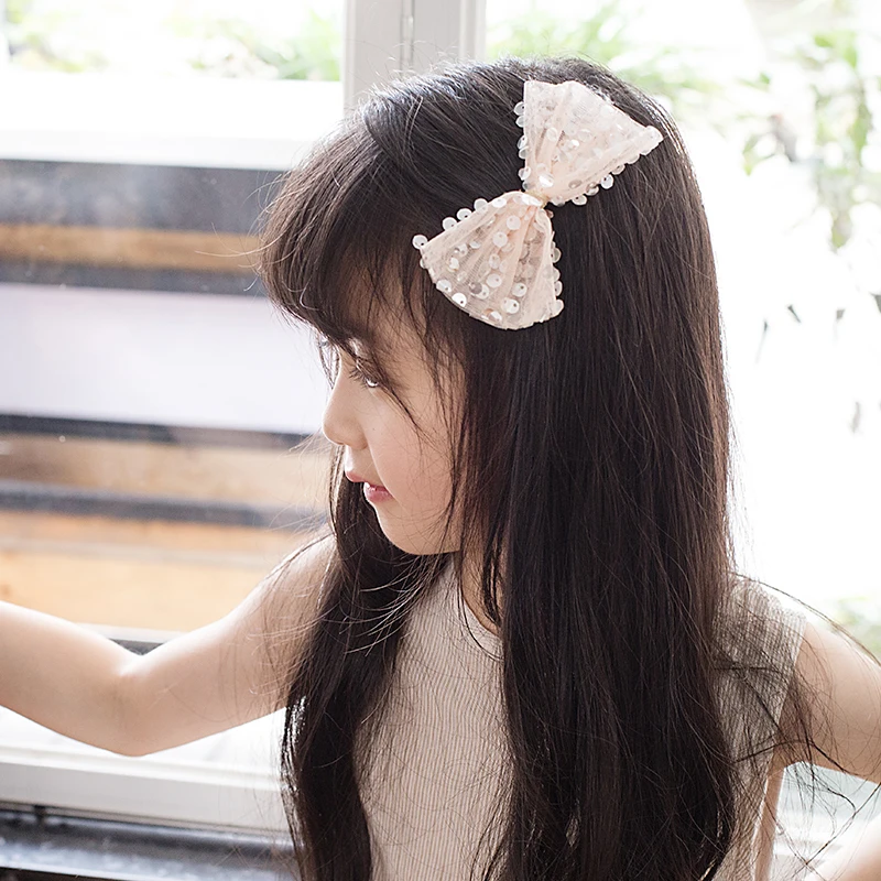 Заколки для волос с бантом и блестками в Корейском стиле девочек сетчатые