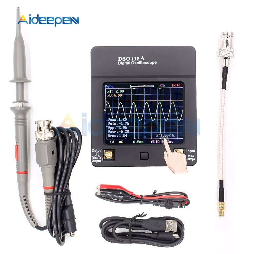 

Portable DSO 112A TFT Mini Digital Oscilloscope Touch Contact Screen Portable USB Oscilloscope Interface 2MHz 5Msps