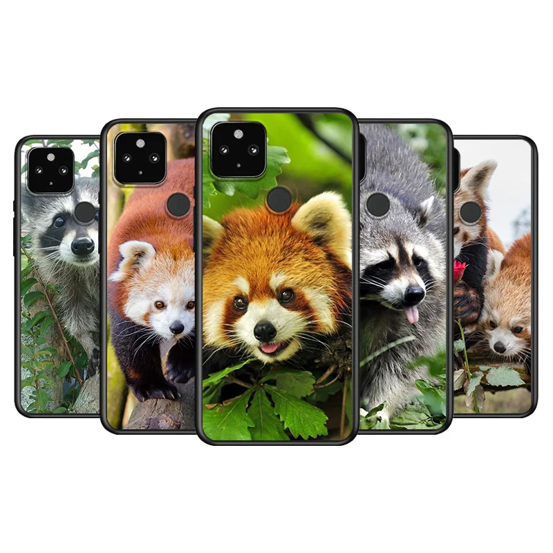

Raccoon Red Panda Soft TPU Silicone Black Cover For Google Pixel 5 4A 5G 4 XL Phone Case
