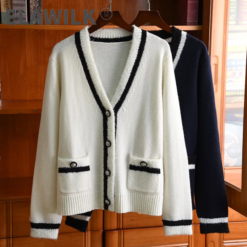 

2021 Spring Ladylike V-neck sweater cardigan hot Fashion wool knit coat B629