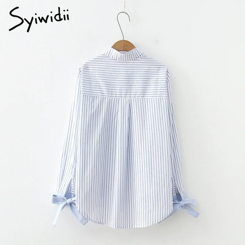 Женская блузка с бантом Syiwidii небесно голубой и белый полосатый топ длинными