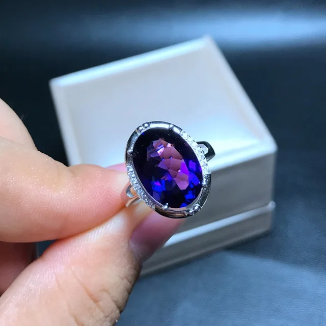 Blackfriday sale big size purple color Amethyst gemstone ring  women silver ring natural gem 925 sterling silver New year gift 8