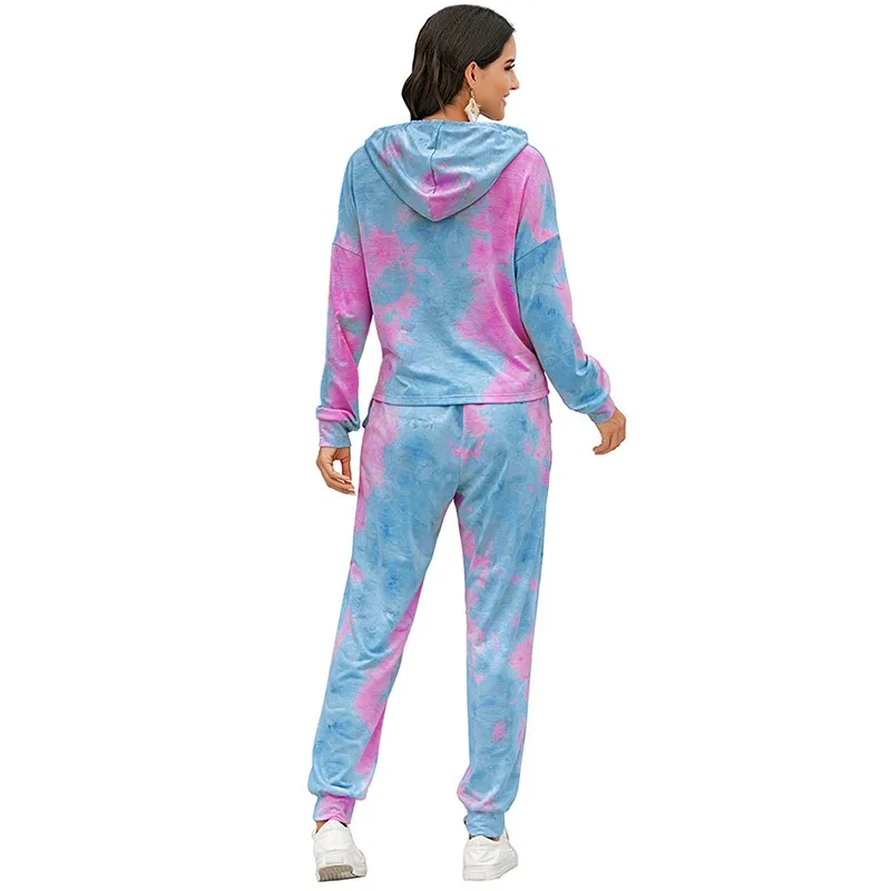 Женский спортивный костюм с длинным рукавом и принтом Tie Dye комплект из двух