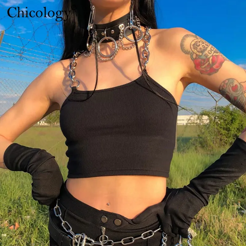 Женский укороченный топ Chicology Goth Y2K с цепочкой в стиле панк уличная одежда для