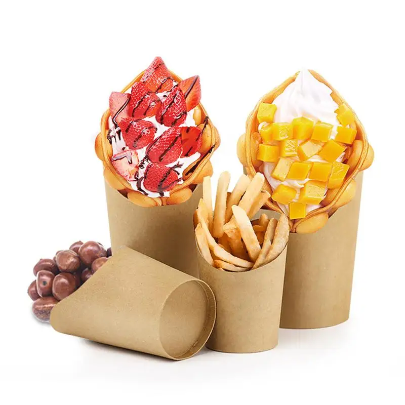 

50pcs 14/16oz Disposable Kraft Paper French Fries Holder Snack Chips Packing Boxes Takeaway Party Baking Supplies