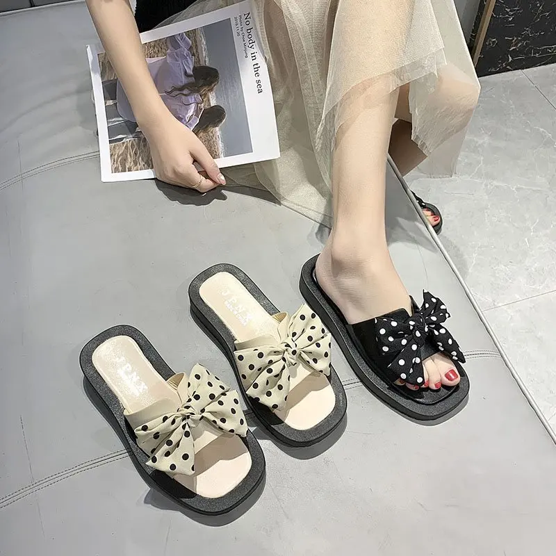

Flat Shoes Female Womens Slippers Outdoor Luxury Slides Pantofle Platform Butterfly-Knot Designer 2021 Beach Rubber Basic PU Fas