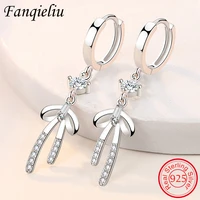 fanqieliu cute bow dangler crystal real 925 sterling silver drop earrings for women luxury jewelry gift girl fql21525
