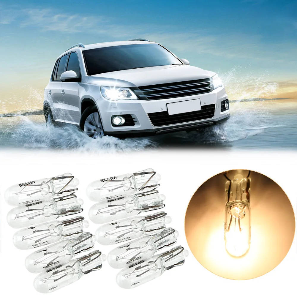 

LEEPEE Car Instrument Lamp T5 286 Halogen Bulb 10pcs 1.2W Side Wedges Lights Auto Lamps 12V Light Source Warm White Color