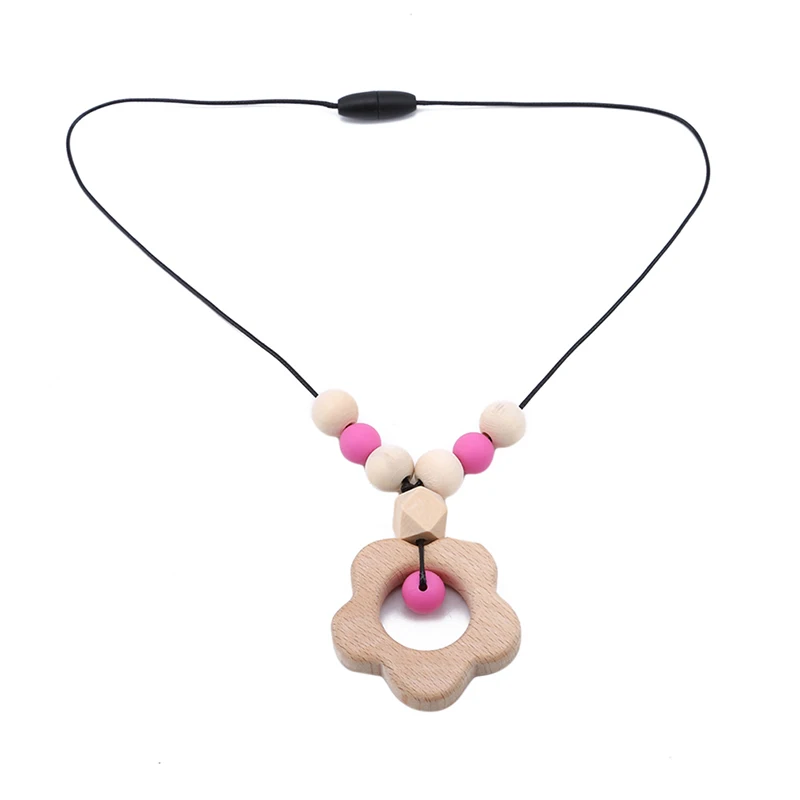 

Food Grade Silicone Teether Necklace Pendants Wooden Nursing Necklace Silicone Teething Necklaces with Feather Pendant BPA Free