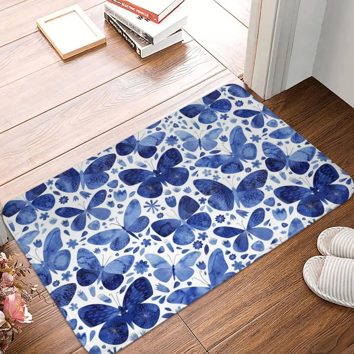 

Blue Butterflies Doormat Carpet Mat Rug Polyester PVC Non-Slip Floor Decor Bath Bathroom Kitchen Balcony 40*60