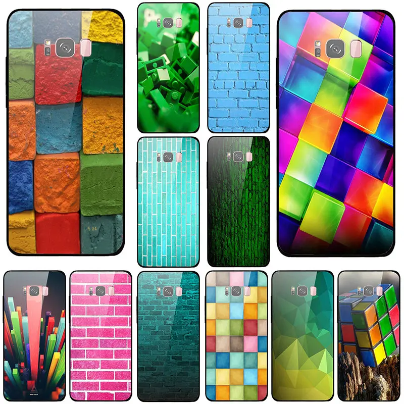 Кожа роспись зеленый кирпичи закаленное стекло мобильный телефон чехлы для Samsung