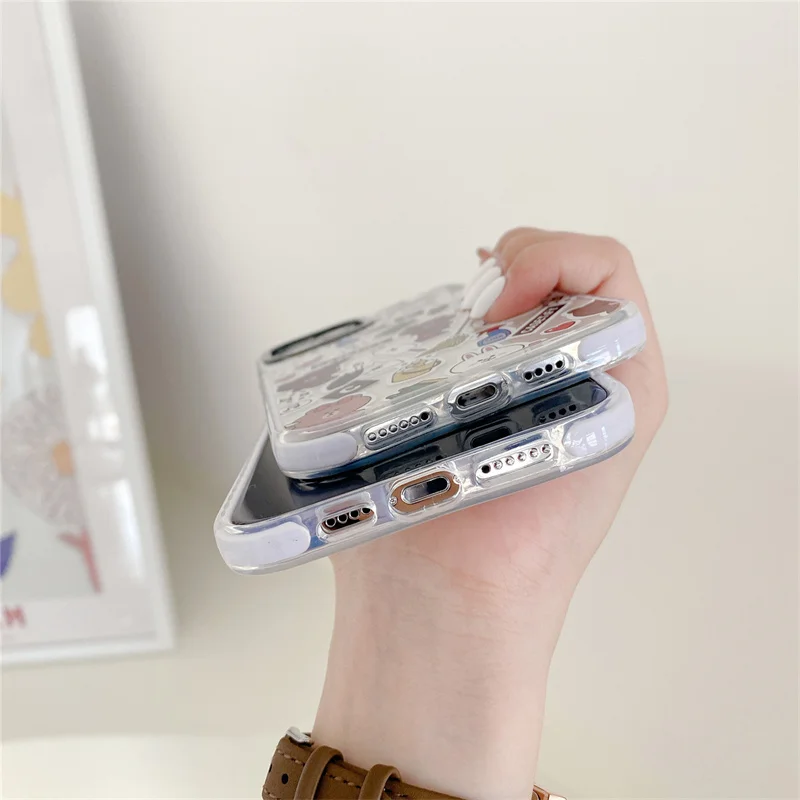 

Shockproof Cartoon Rabbit Protection Case For IPhone 11 12 Mini Pro Max 7 8 Plus X XS XR SE2020 Transparent Cute Soft Phone Case