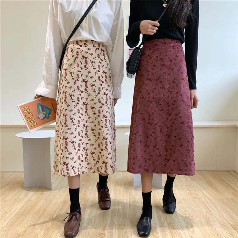 Винтажная Женская Вельветовая юбка осенне зимняя женская длинная