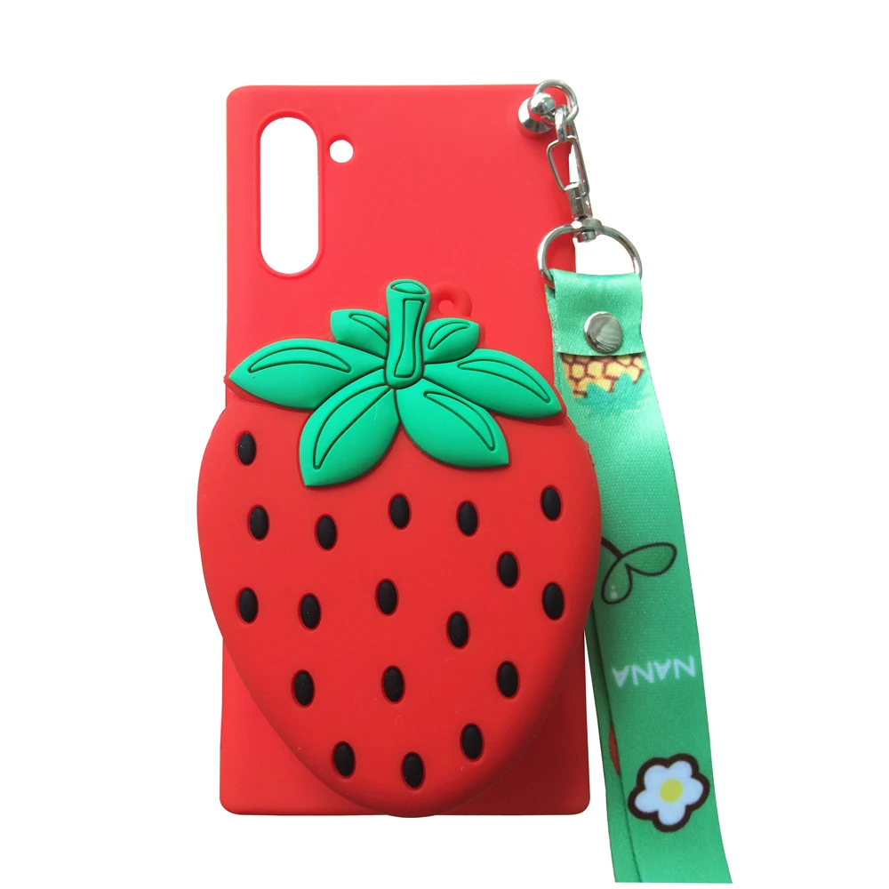 StrawBerry 3D кошелек для samsung Galaxy Note 10/Note 10 Plus, мягкий силиконовый чехол с изображением животных из мультфильма, чехол-кошелек, чехол для телефона с цепочкой и кабелем - Цвет: StrawBerry