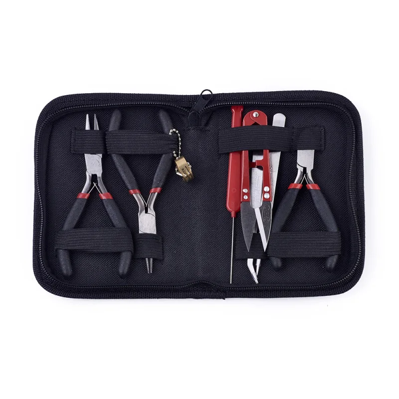 set with bag DIY Ювелирные наборы инструментов плоскогубцы ножницы Бисероплетение пинцеты булавки латунные кольца крючком крюковые иглы рулетка штангенциркуль - Цвет: set with bag