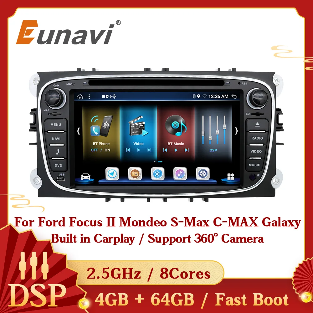 Eunavi 2 Din Автомобильный мультимедийный dvd плеер для Ford Focus II Mondeo S Max C MAX Galaxy 7 дюймов