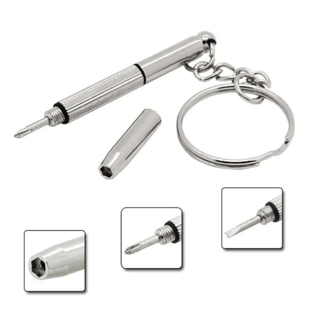 

Silver Keychain Screwdriver Stainless Steel Screwdrivers 3 In 1 Glasses