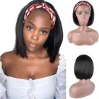 Афро прямые боб парик с головной повязкой Синтетические прямые парики для чернокожих женщин машинное изготовление смешанный блонд выглядит естественно для ежедневного использования
