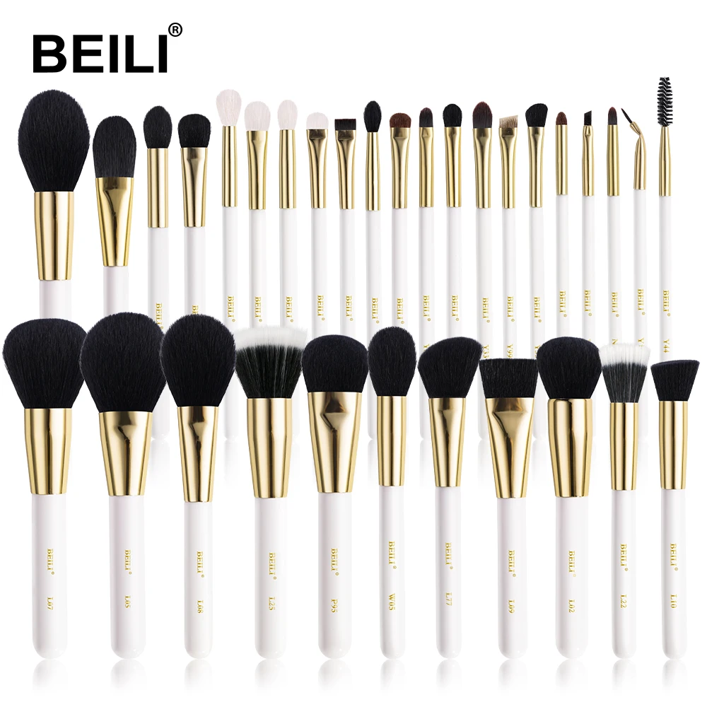 BEILI роскошные белые Золотые кисти для макияжа из козьей шерсти профессиональная