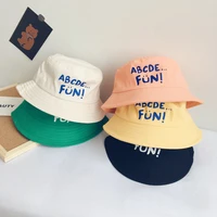 fashion casual childrens bucket hats letter decor cotton panama cap girls boys outdoor beach sun hat camping fishing cap