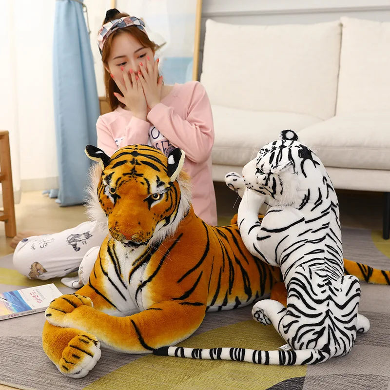Peluche de tigre realista gigante para niños, muñeco suave de animales salvajes, simulación de Tigre Blanco marrón, Jaguar, regalos de cumpleaños, 50-110CM