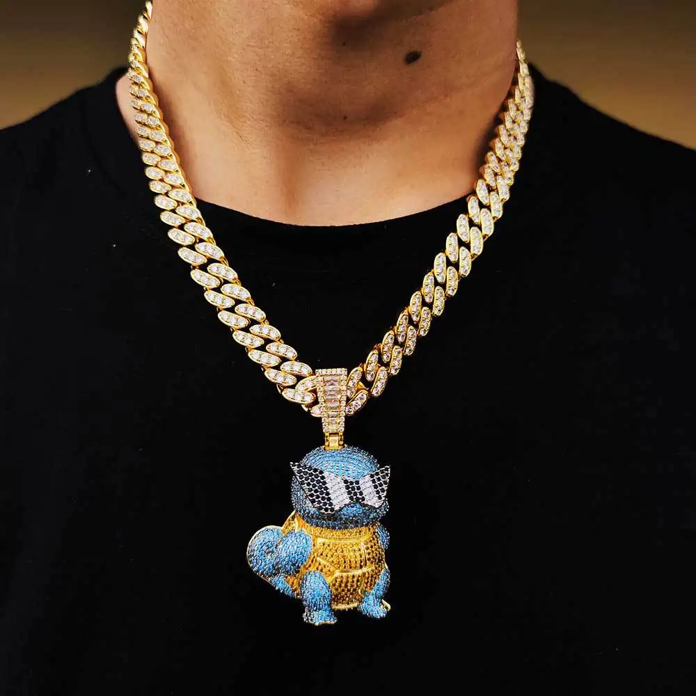 

Hip Hop AAA+ CZ Stone Paved Bling Iced Out Gold Color Cool Cartoon Tortoise Pendants Necklaces for Men Rapper Jewelry Gift