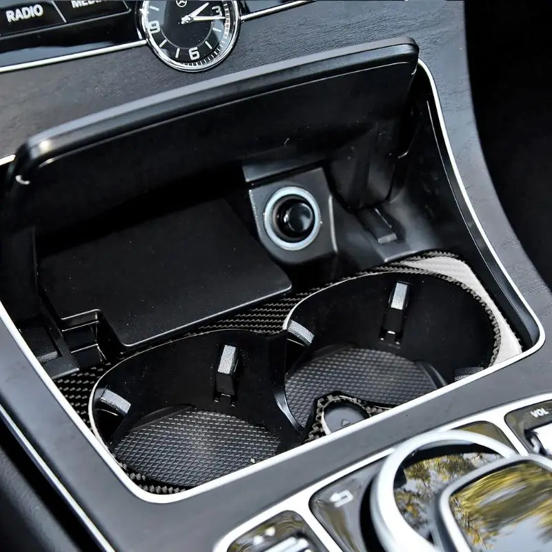 Car Styling Carbon Fiber Water Cup Holder Frame Trim Sticker For Mercedes Benz C Class New E class GLC C200 W205 C180 GLC260 | Автомобили