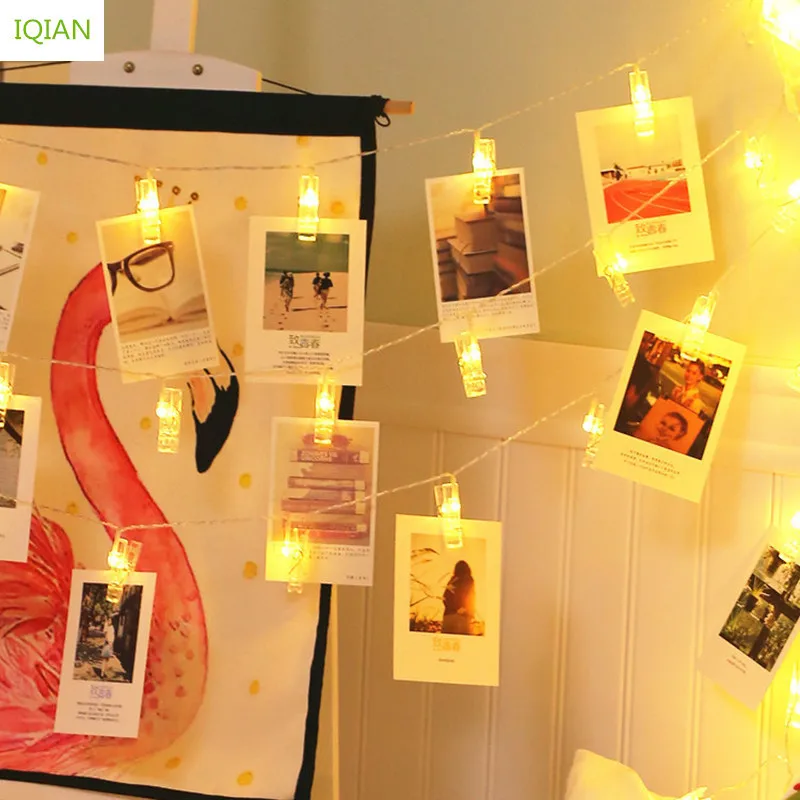 Рождественские украшения IQIAN для дома фото световая гирлянда с зажимом 1 м 10 огней