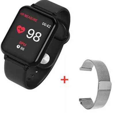 add steel strap Умные часы B57, водонепроницаемые, пульсометр, кровяное давление, несколько видов спорта, умные часы для женщин, носимые часы, мужские умные часы - Цвет: add steel strap