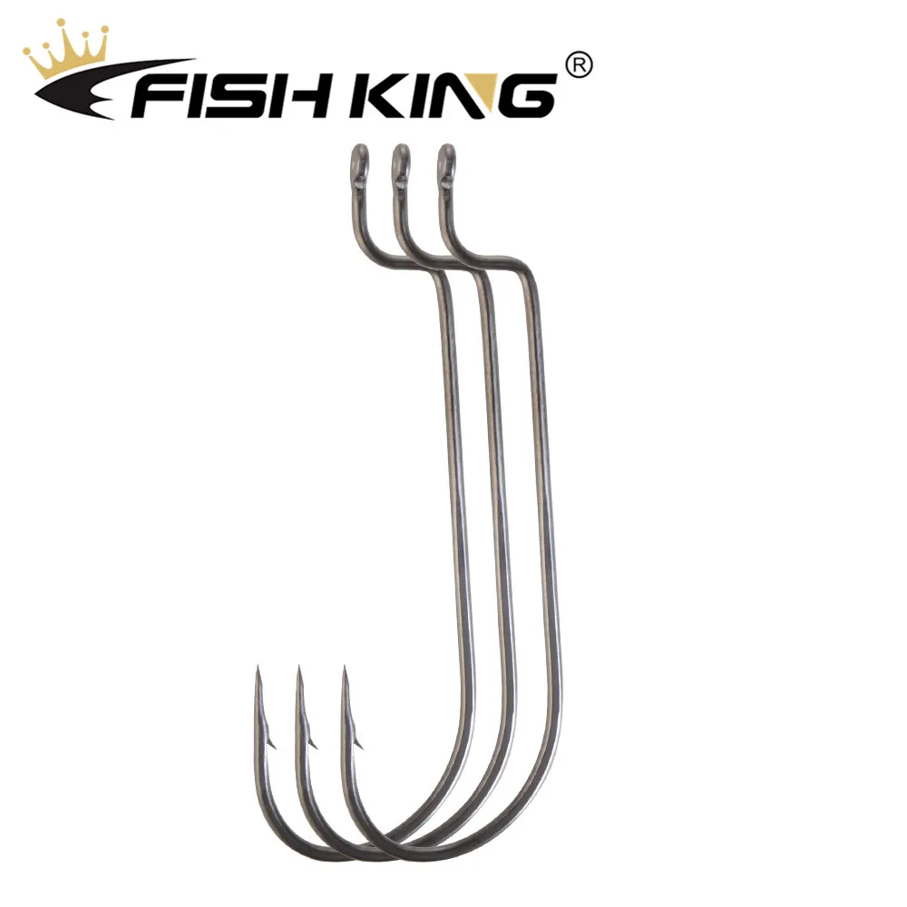 

FISHING KING 10Pcs/Pack High Carbon Steel Fishing Hooks Sharpened Hook Tip Carp Jig With Ringed Sharp Barbed For Soft Bait Worms