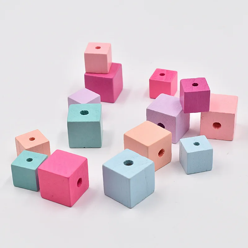 

15mm 20mm Mixed Square Pattern Wooden Cube Unfinished Geometric Natural Spacer Beads for Jewelry Making DIY 4-10pcs Wholesale