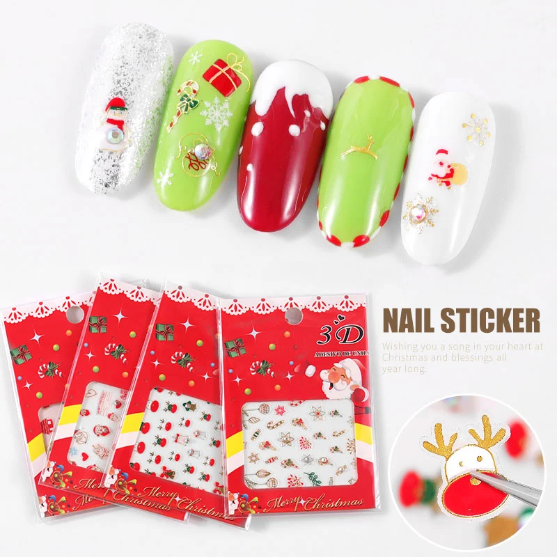 3D Рождественские наклейки для ногтей клеящиеся слайдеры инструмент украшения