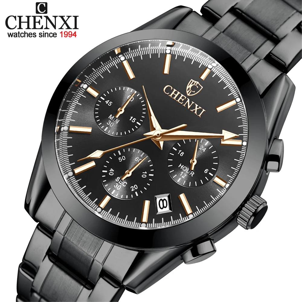 

CHENXI Топ люксовый бренд часы мужские хронограф из нержавеющей стали спортивные кварцевые часы водонепроницаемые мужские Бизнес наручные ча...