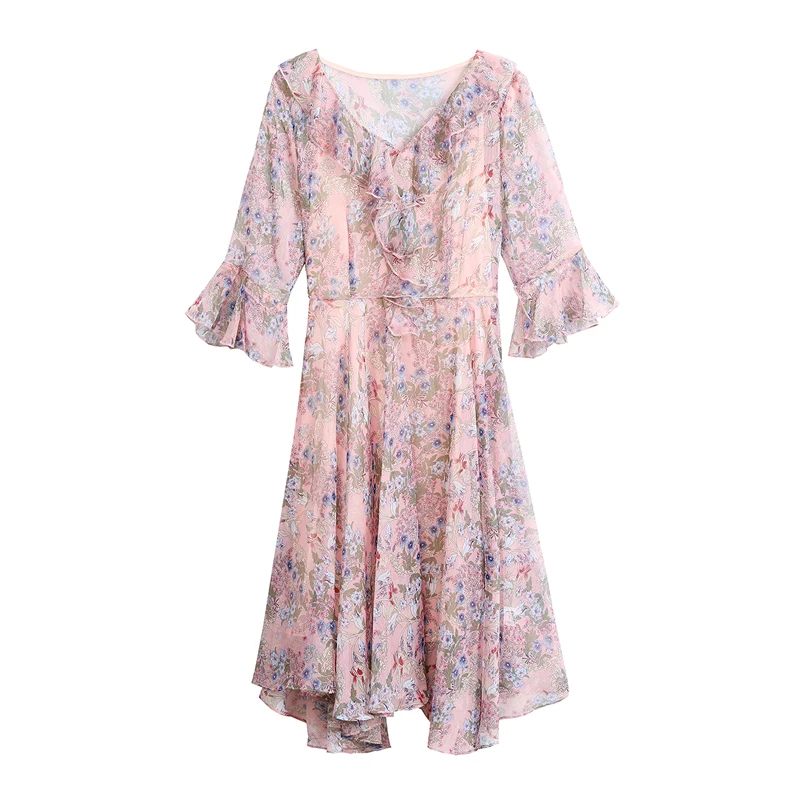 

2021 Chiffon Dress for Women Summer 2020 New Style Waist Waist Is Thin and Floral Long Skirt Shirtdress Dresses Sexy Party Mujer