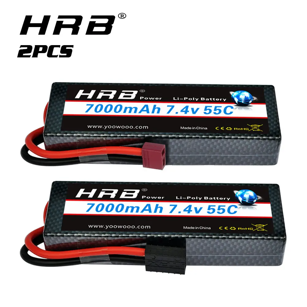 

Аккумулятор HRB 2S Lipo 7,4 В, 7000 мА · ч, Жесткий Чехол для автомобильного аккумулятора с разъемом Deans 55C для 1/12 1/10 Trex Car Monster Boat