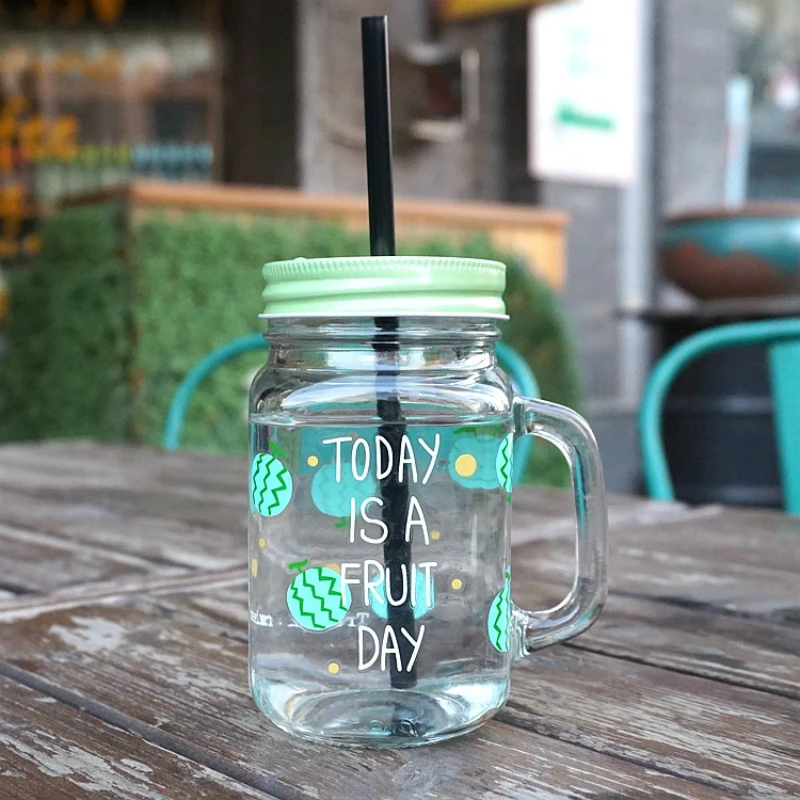 350 мл современная мода Фрукты кружка с трубочкой лимонный Мейсон бутылка для
