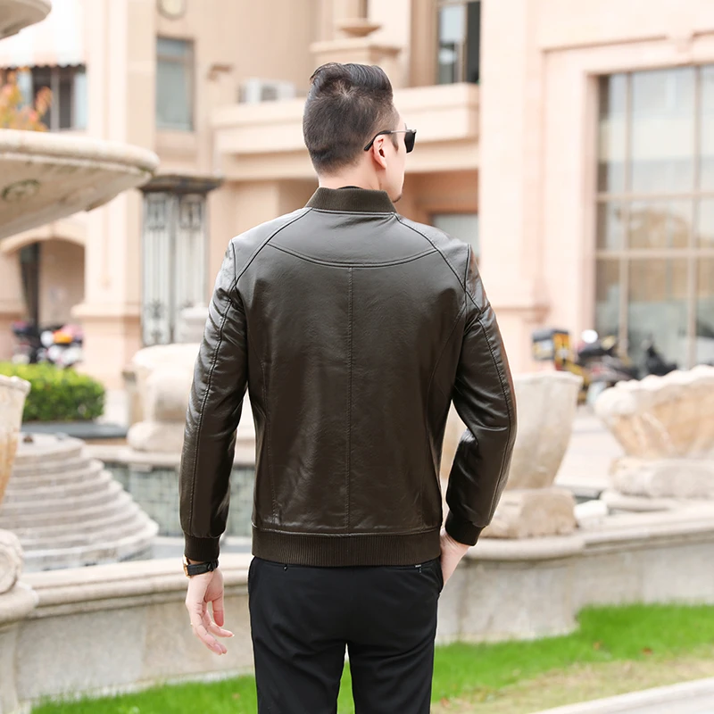 Мужская кожаная куртка приталенный воротник в Корейском стиле из искусственной