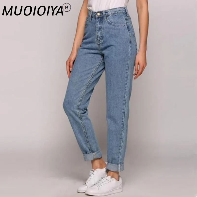 

Джинсы Mom с высокой талией, винтажные повседневные хлопковые джинсовые брюки большого размера, джинсы-бойфренды для Женщин, Модные свободны...