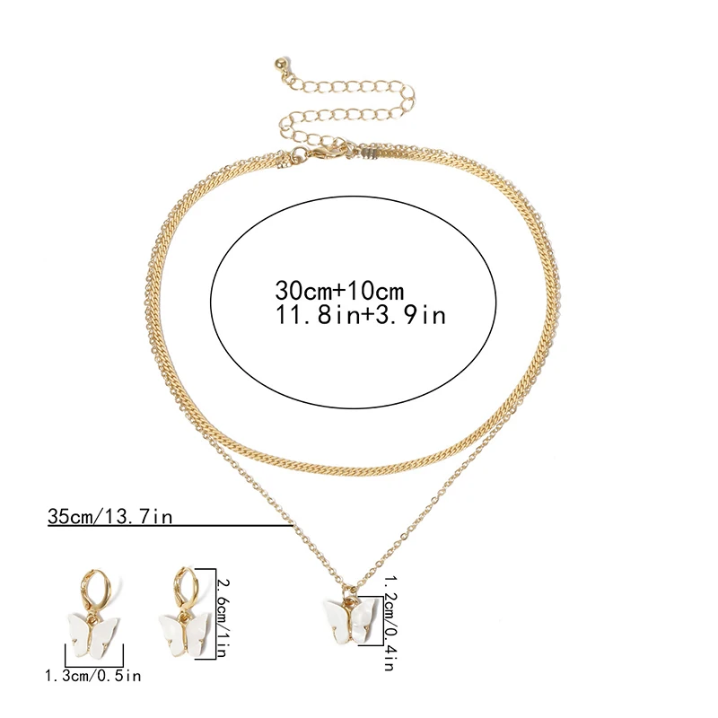 

Fashion Women Gold Color Butterfly Animal Acrylic Metal Jewelry Set Necklace Earrings Girls Party Gifts Jewelry Set