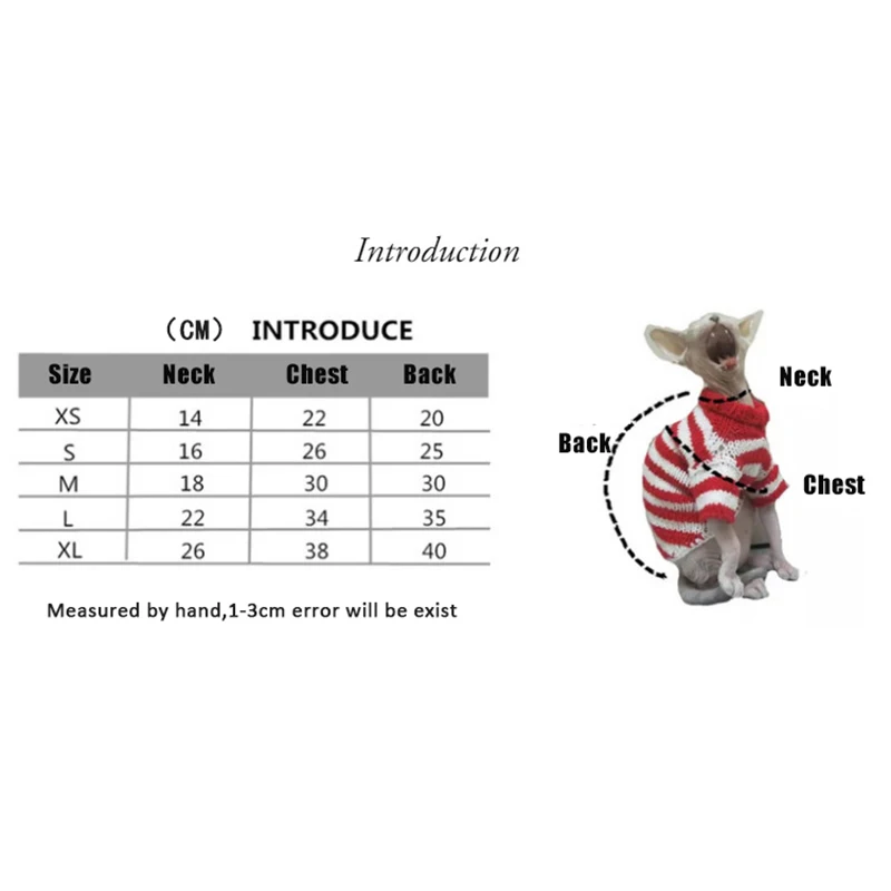 

XS to XL Cat Clothes for Sphinx Clothes Hairless Cat Clothes Striped Clothing Warm Knitted Sweater Cat Pet Clothes Accessories