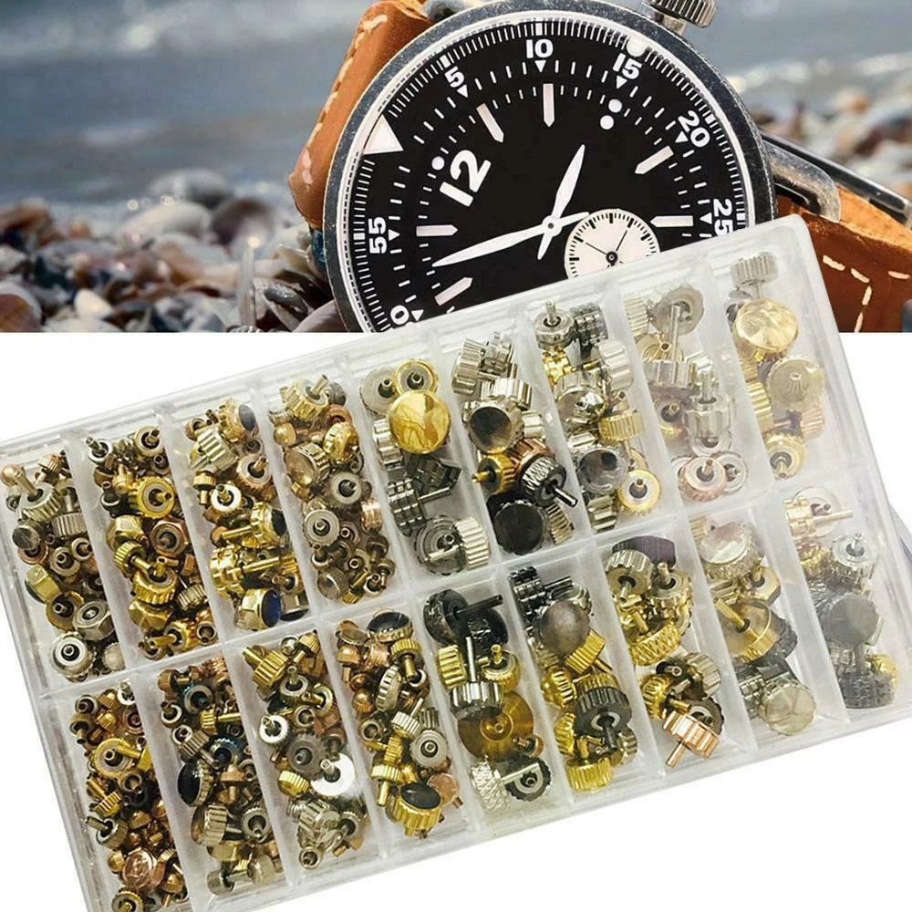1 Box Watch Crown Parts Kit Copper Wrist Watch Parts Repaired Upgraded Watch Accessories Tool Set For Watchmaker Repairmen