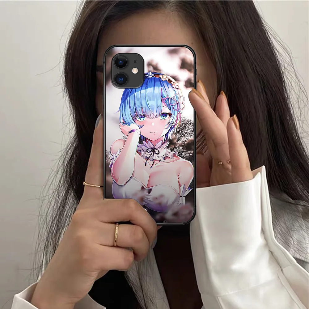 

Rem Anime Cartoon Phone Case For Iphone 12 Mini 11 PRO X XR XS MAX 6 6s 7 8 Plus 4 5 5s SE 2020 black Cover Painting Hoesjes