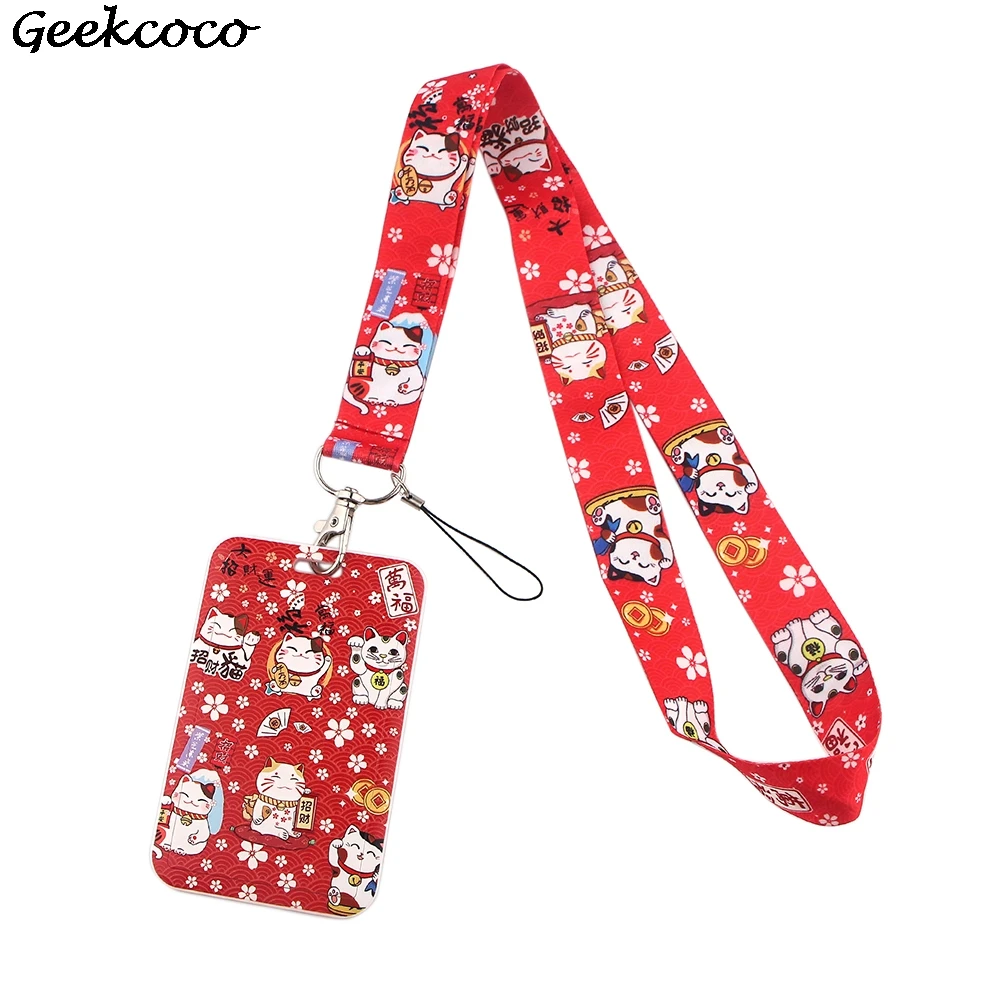 

20pcs/lot J2128 Cartoon Cat Cute Card Holder Keychain Lanyards for keys Badge ID Mobile Phone Rope Gifts