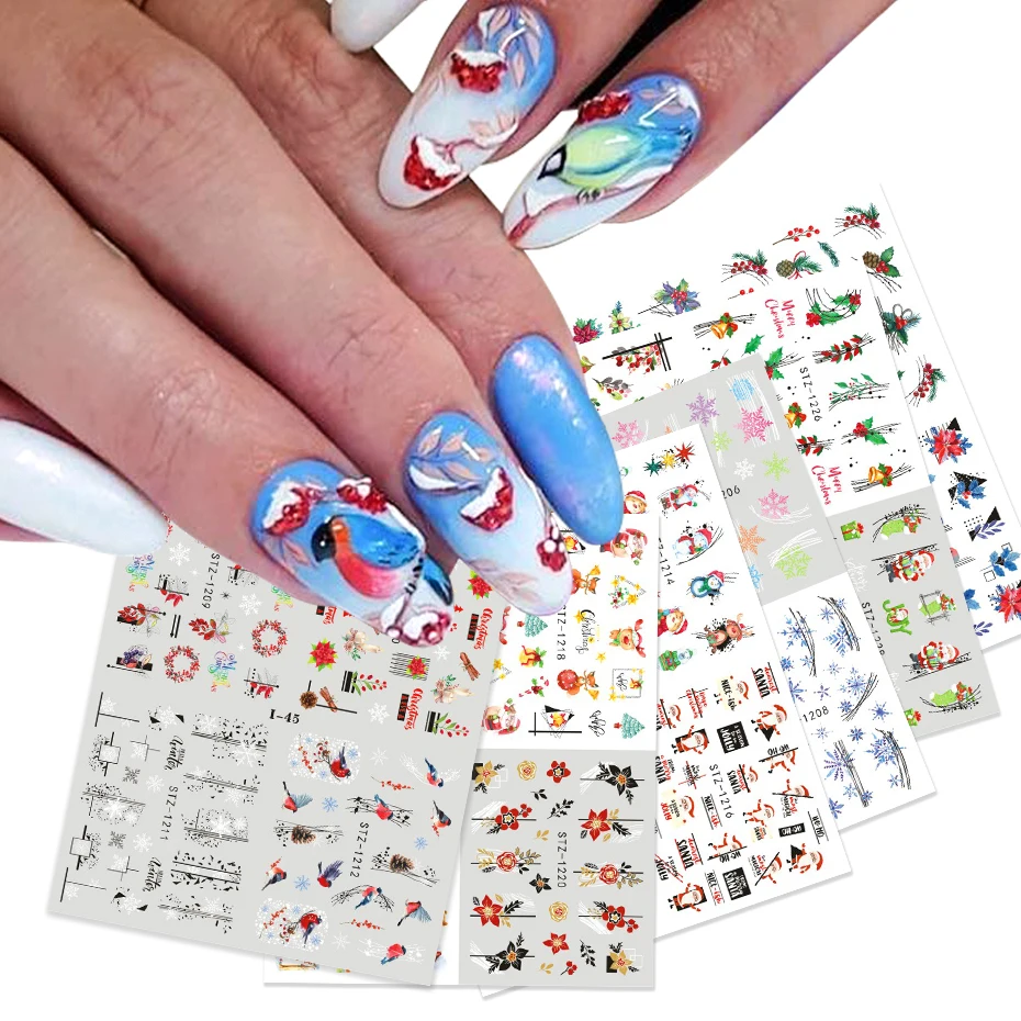 

Christmas Nail Art Water Stickers Set New Year Robin Penguin Geometric Sliders For Nails Winter Decals Manicure Wraps BEI44-49-1