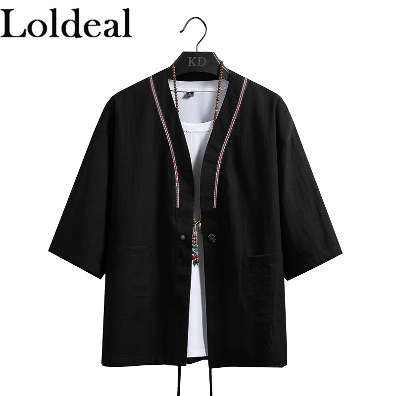 

Loldeal Men Half Sleeve Shirt Chinese Style Slim and Comfortable Cotton Kimono