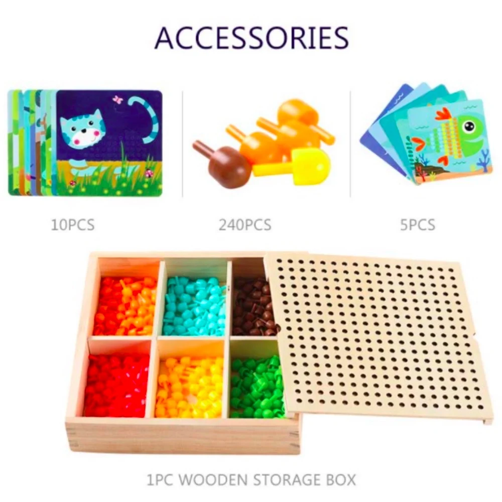 

240pcs 3D Mushroom Nail mosaic intellectual creative toys child kid baby gift christmas new year Puzzle Games With Wood Storage