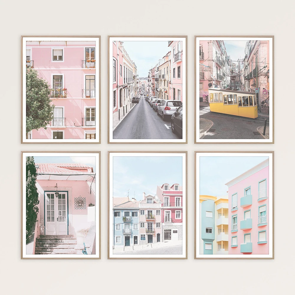 

Постер с изображением португальского красно-розового пейзажа, принт с изображением Лиссабона, Художественная Картина на холсте, фотографи...