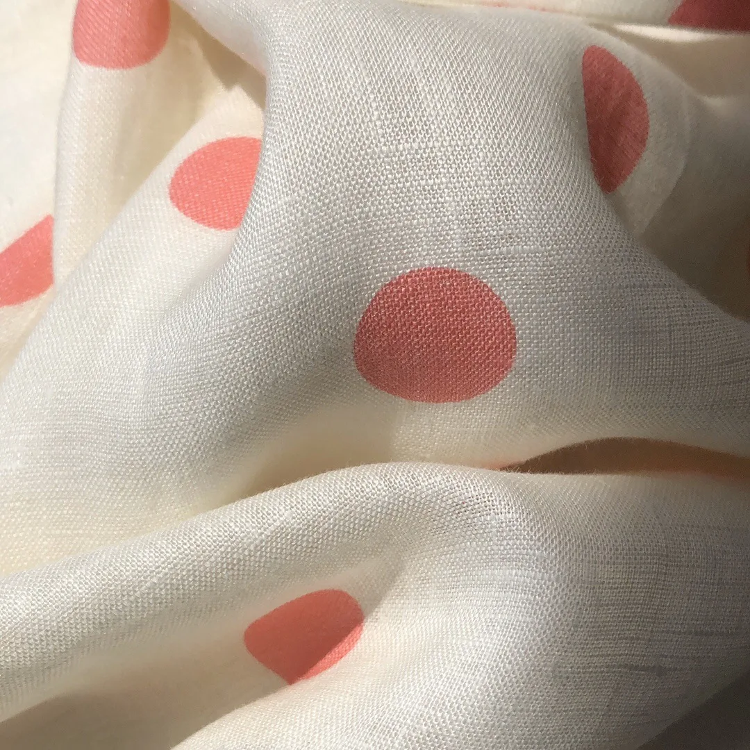 

100% Linen High Quality Women Fashion Summer Elegant Cute Sweet Polka Dot Printed Linen Wrap Short Sleeve Dress