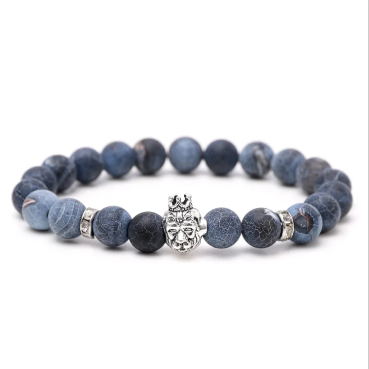 

8mm Crown Lion Head Bracelet for Men Black Beads Buddha Bracelet Bangle Fashion Male Jewelry Rope Chain Wristband Pulseras