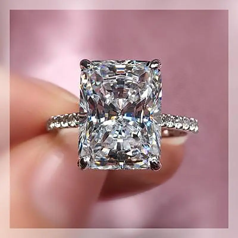 

New Arrival Stunning Luxury Jewelry 925 Sterling Silver High Quality Princess Cut White 5CT AAAA Cubic Zircon Women Wedding Ring